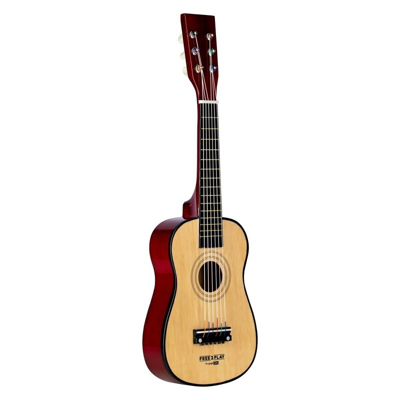 Chitara din lemn cu 6 corzi metalice, dezvolta abilitatile motorii, stimuleaza auzul si atentia auditiva, 59 cm, 3 ani+, Brown, Free2Play Chitara din lemn cu 6 corzi metalice, dezvolta abilitatile motorii, stimuleaza auzul si atentia auditiva, 59 cm, 3 ani+, Brown, Free2Play
