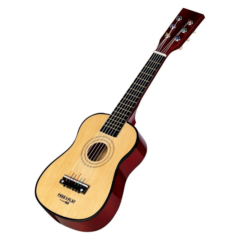Chitara din lemn cu 6 corzi metalice, dezvolta abilitatile motorii, stimuleaza auzul si atentia auditiva, 59 cm, 3 ani+, Brown, Free2Play Chitara din lemn cu 6 corzi metalice, dezvolta abilitatile motorii, stimuleaza auzul si atentia auditiva, 59 cm, 3 ani+, Brown, Free2Play