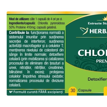 Chlorella, 30 capsule, Herbagetica Chlorella, 30 capsule, Herbagetica