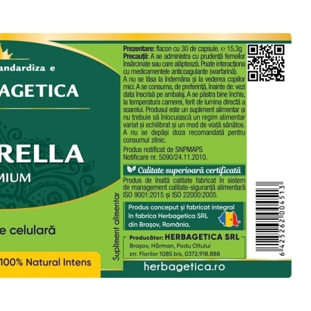 Chlorella, 30 capsule, Herbagetica Chlorella, 30 capsule, Herbagetica