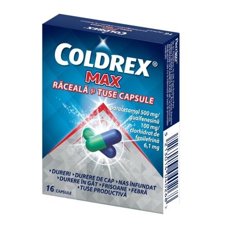 Coldrex Max Raceala si Tuse, 16 capsule, Perrigo