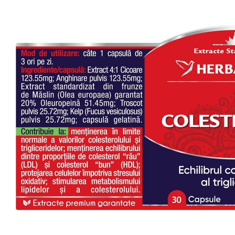 Colesteronat, 30 capsule, Herbagetica Colesteronat, 30 capsule, Herbagetica