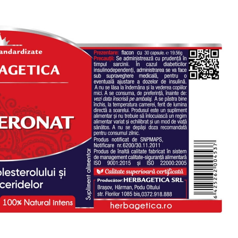 Colesteronat, 30 capsule, Herbagetica Colesteronat, 30 capsule, Herbagetica
