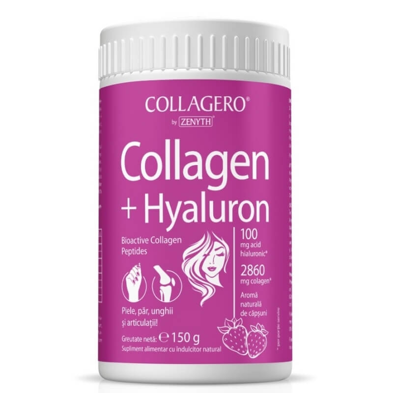 Collagen + Hyaluron pulbere cu aroma de capsuni, 150 g, Zenyth
