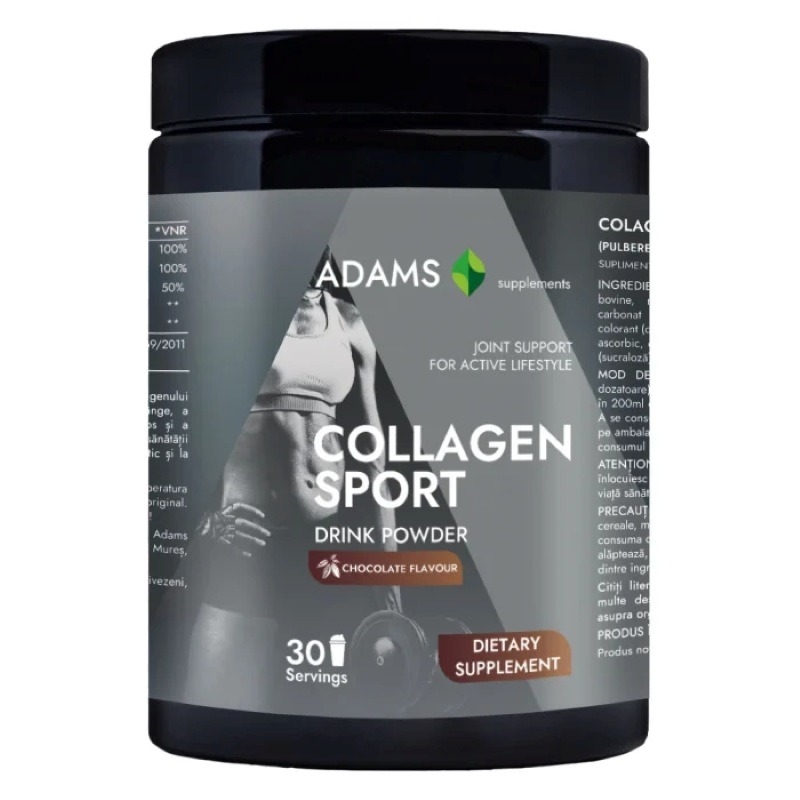 Collagen Sport pulbere instant cu aroma de ciocolata, 600 g, Adams Supplements