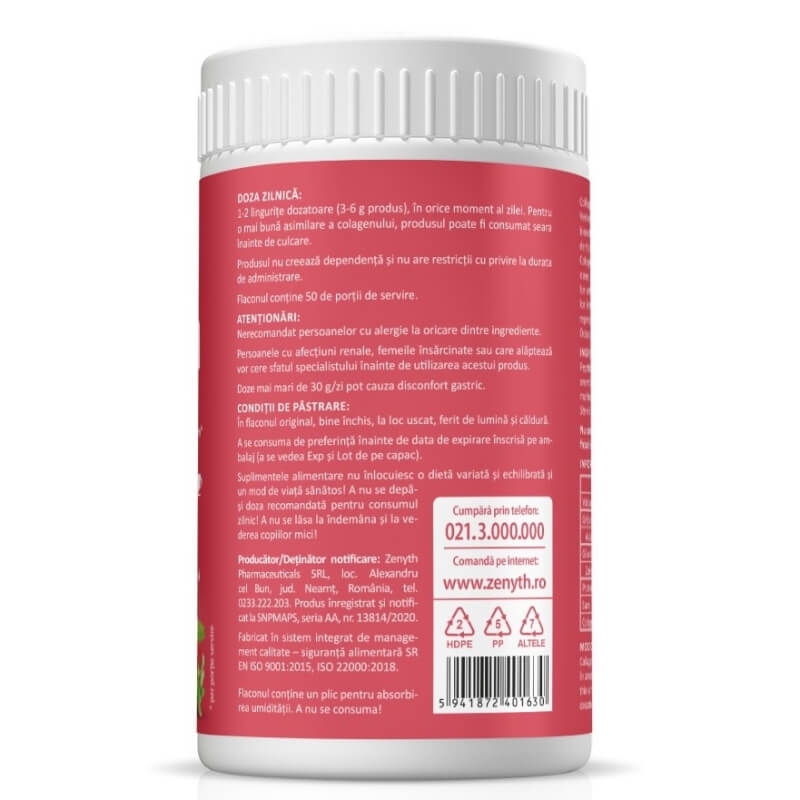 Collagen Strawberry pulbere cu aroma de capsuni, 150 g, Zenyth