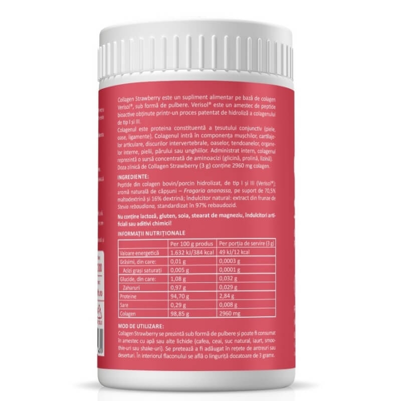 Collagen Strawberry pulbere cu aroma de capsuni, 150 g, Zenyth