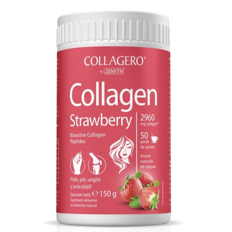 Collagen Strawberry pulbere cu aroma de capsuni, 150 g, Zenyth