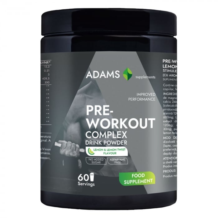 Pre-Workout Complex pulbere instant cu aroma de lemon-twist, 360 g, Adams Supplements Pre-Workout Complex pulbere instant cu aroma de lemon-twist, 360 g, Adams Supplements