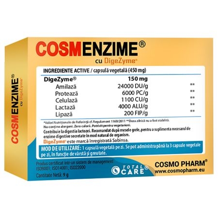 Cosmenzime cu digezyme 150 mg, 20 comprimate, Cosmo Pharm