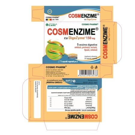 Cosmenzime cu digezyme 150 mg, 20 comprimate, Cosmo Pharm