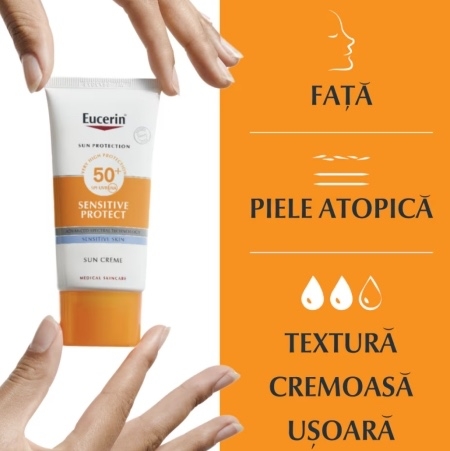 Crema de fata SPF 50+ Sun Protection Sensitive Protect, 50 ml, Eucerin