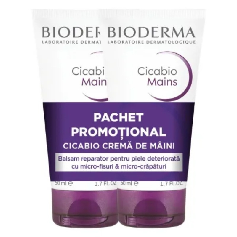 Pachet crema de maini Cicabio, 50 ml + 50 ml, Bioderma Pachet crema de maini Cicabio, 50 ml + 50 ml, Bioderma