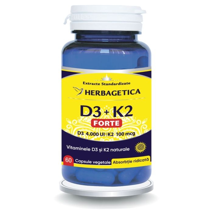 D3+K2 Forte, 60 capsule, Herbagetica D3+K2 Forte, 60 capsule, Herbagetica