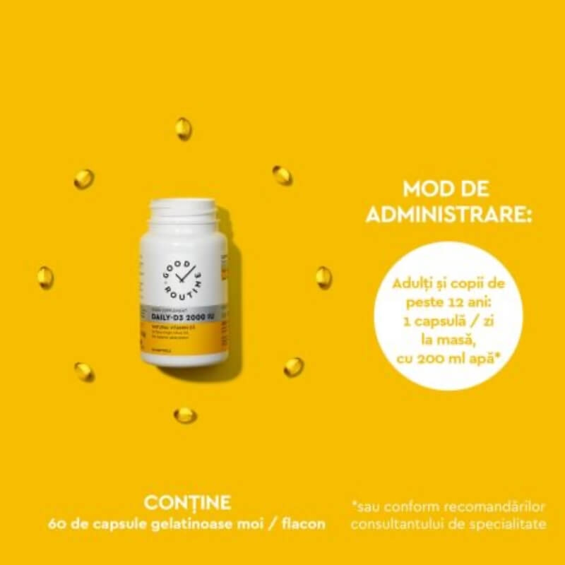Daily D3 Good Routine, Vitamina D3 2000 UI, 60 capsule moi, Secom Daily D3 Good Routine, Vitamina D3 2000 UI, 60 capsule moi, Secom