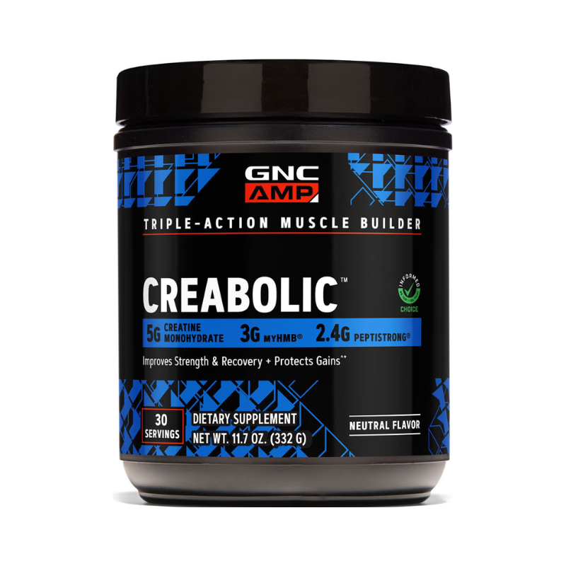 Formula premium de creatina monohidrata fara aroma, hmb, peptistrong pentru forta si masa musculara AMP Creabolic, 332 g, GNC