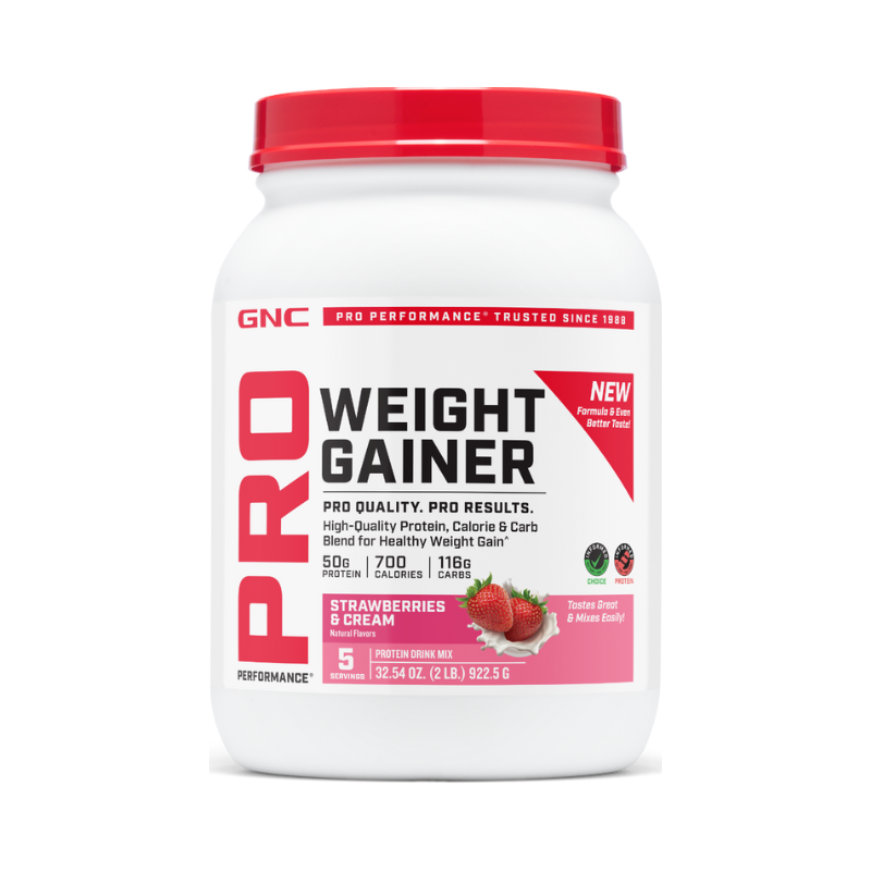 Formula proteica pentru crestere in greutate cu aroma de capsuni testata antidoping Pro Performance, 922.5 g, GNC Formula proteica pentru crestere in greutate cu aroma de capsuni testata antidoping Pro Performance, 922.5 g, GNC