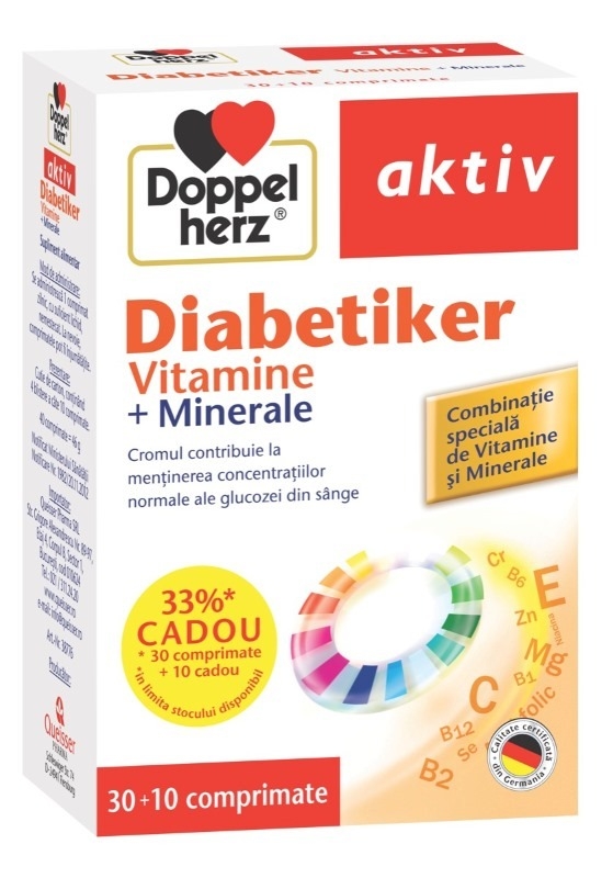 Aktiv Diabetiker Vitamine + Minerale, 30compr + 10compr Cadou, Doppelherz Aktiv Diabetiker Vitamine + Minerale, 30compr + 10compr Cadou, Doppelherz