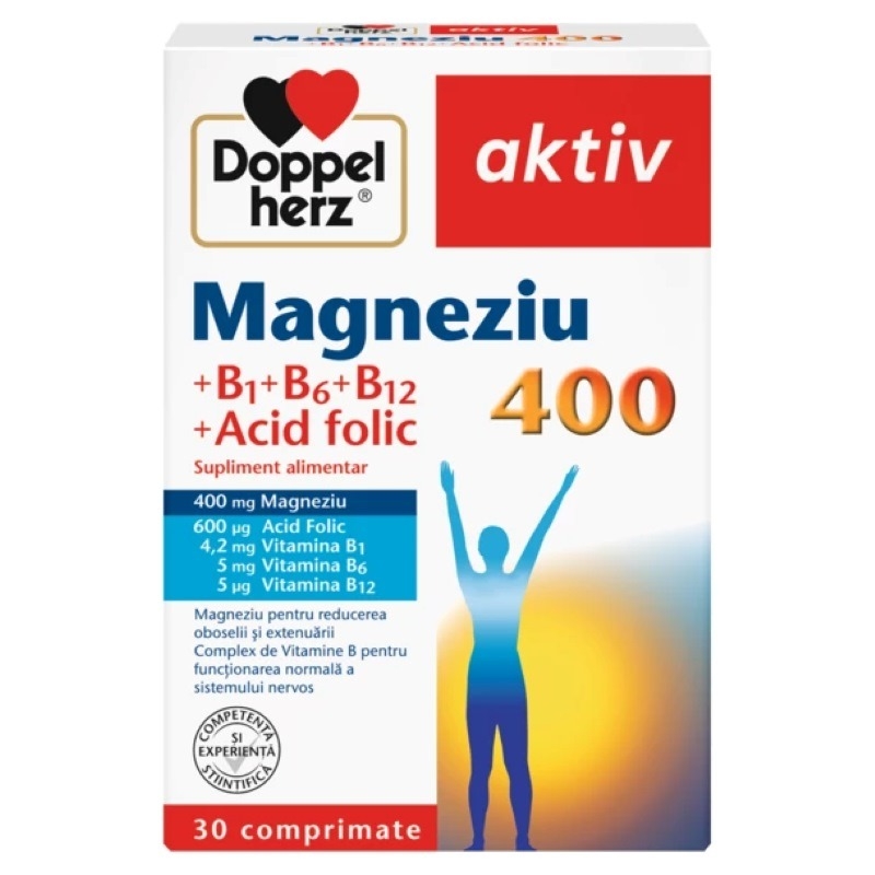 Aktiv Magneziu 400+B1+B6+B12+Acid Folic, 30 comprimate, Doppelherz Aktiv Magneziu 400+B1+B6+B12+Acid Folic, 30 comprimate, Doppelherz