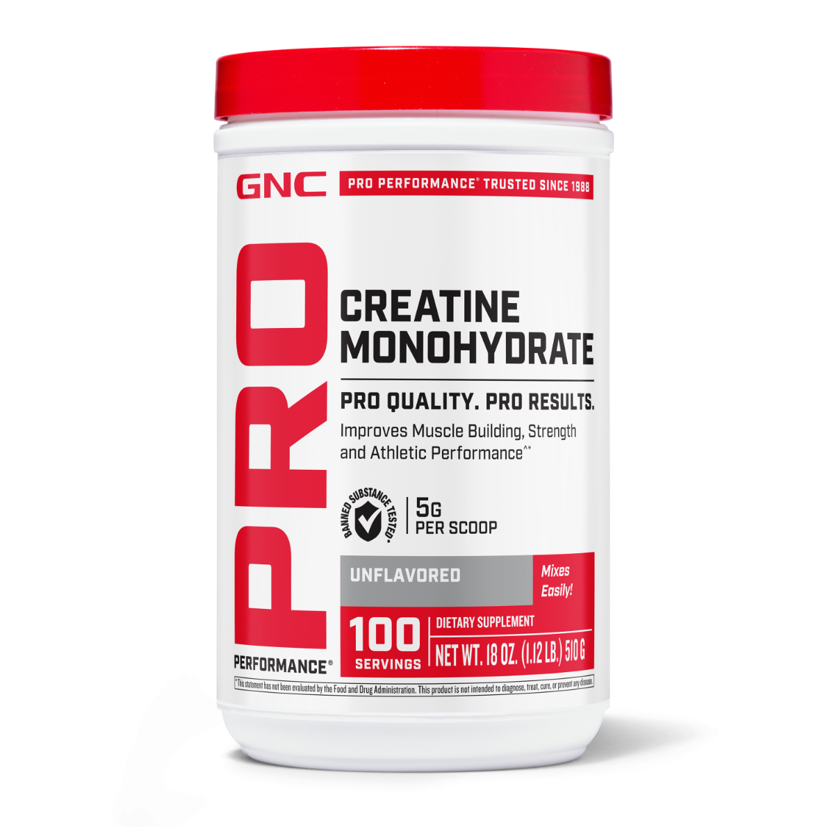 Creatina monohidrata fara aroma pentru sustinerea musculaturii si a functiei cognitive Pro Performance, 510 g, GNC