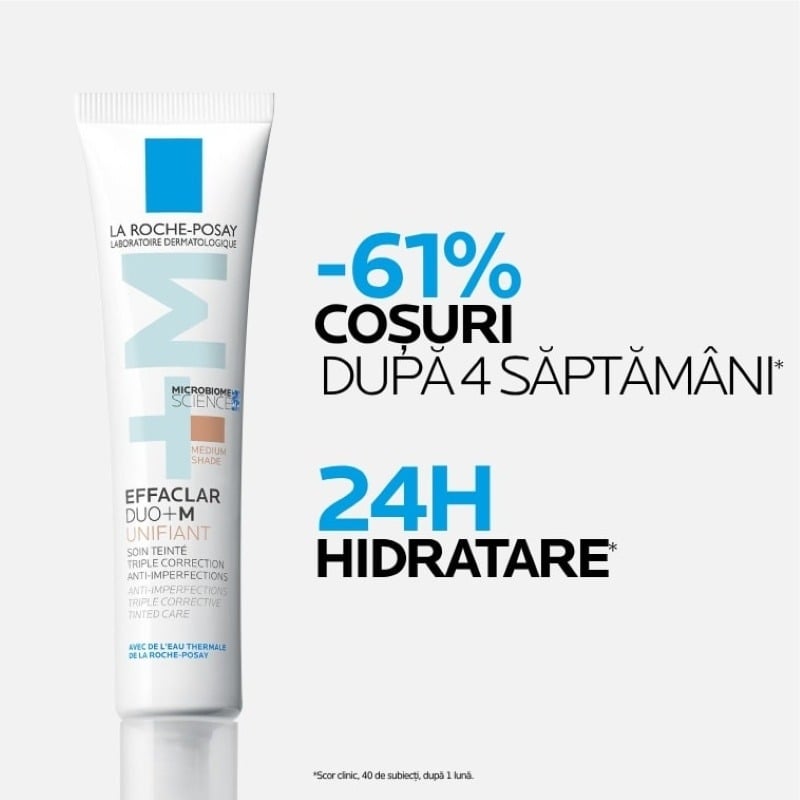 Gel-crema anti-imperfectiuni cu pigment de culoare, Nuanta Medium, Effaclar Duo+M, 40 ml, La Roche-Posay