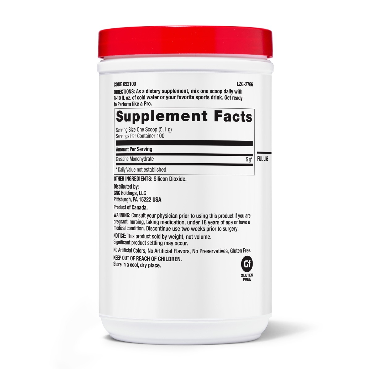 Creatina monohidrata fara aroma pentru sustinerea musculaturii si a functiei cognitive Pro Performance, 510 g, GNC