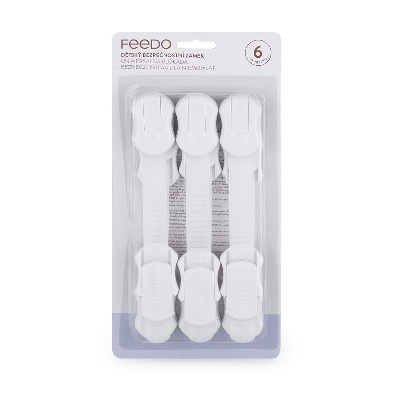 Feedo - Set sisteme de siguranta pentru mobilier, Universale, Cu lungime reglabila, 19 x 3.4 cm, Distanta 2-11 cm, 6 bucati, Alb Feedo - Set sisteme de siguranta pentru mobilier, Universale, Cu lungime reglabila, 19 x 3.4 cm, Distanta 2-11 cm, 6 bucati, Alb