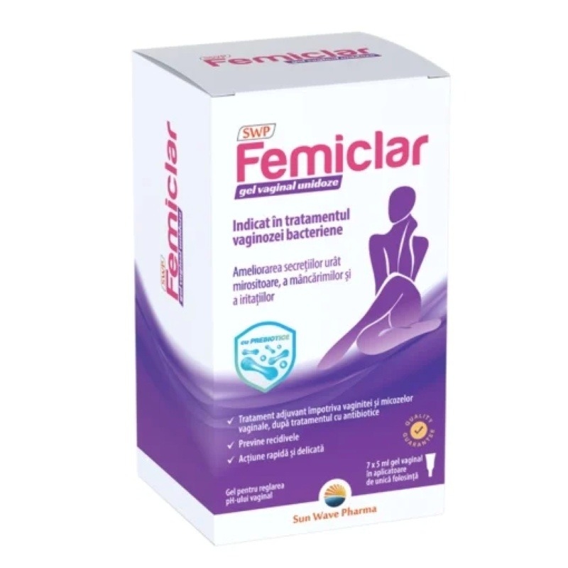 Femiclar gel vaginal unidoze, 5 ml, 7 aplicatoare, Sun Wave Pharma Femiclar gel vaginal unidoze, 5 ml, 7 aplicatoare, Sun Wave Pharma