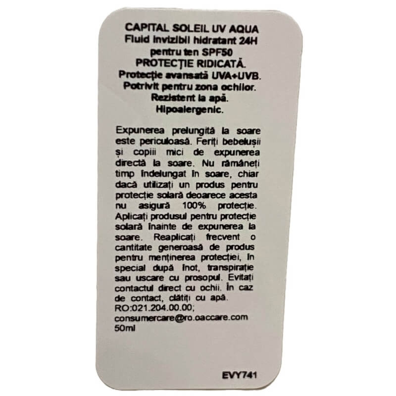 Fluid hidratant invizibil SPF 50 UV Aqua Capital Soleil, 50 ml, Vichy