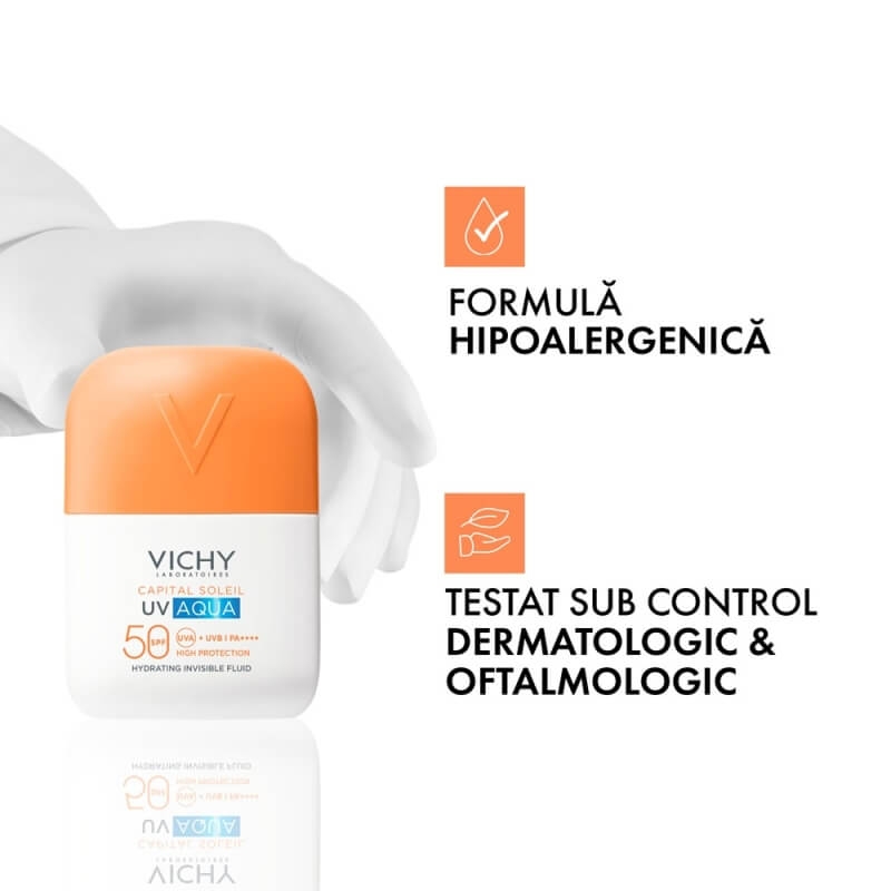Fluid hidratant invizibil SPF 50 UV Aqua Capital Soleil, 50 ml, Vichy