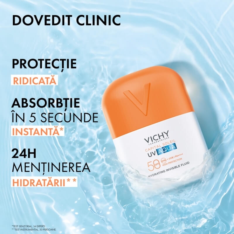 Fluid hidratant invizibil SPF 50 UV Aqua Capital Soleil, 50 ml, Vichy