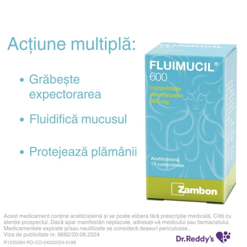 Fluimucil, 600 mg, 10 comprimate efervescente, Zambon