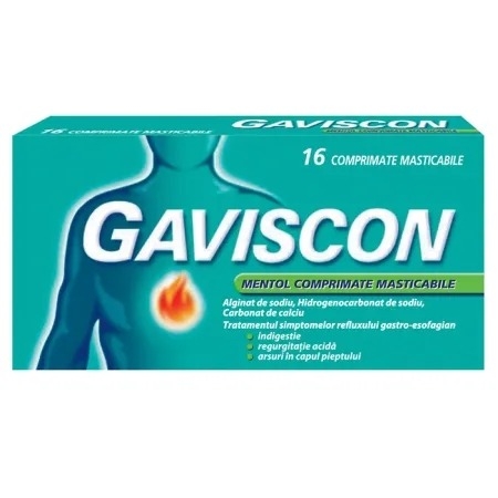 Gaviscon Mentol, 16 comprimate masticabile, Reckitt Benckiser Gaviscon Mentol, 16 comprimate masticabile, Reckitt Benckiser