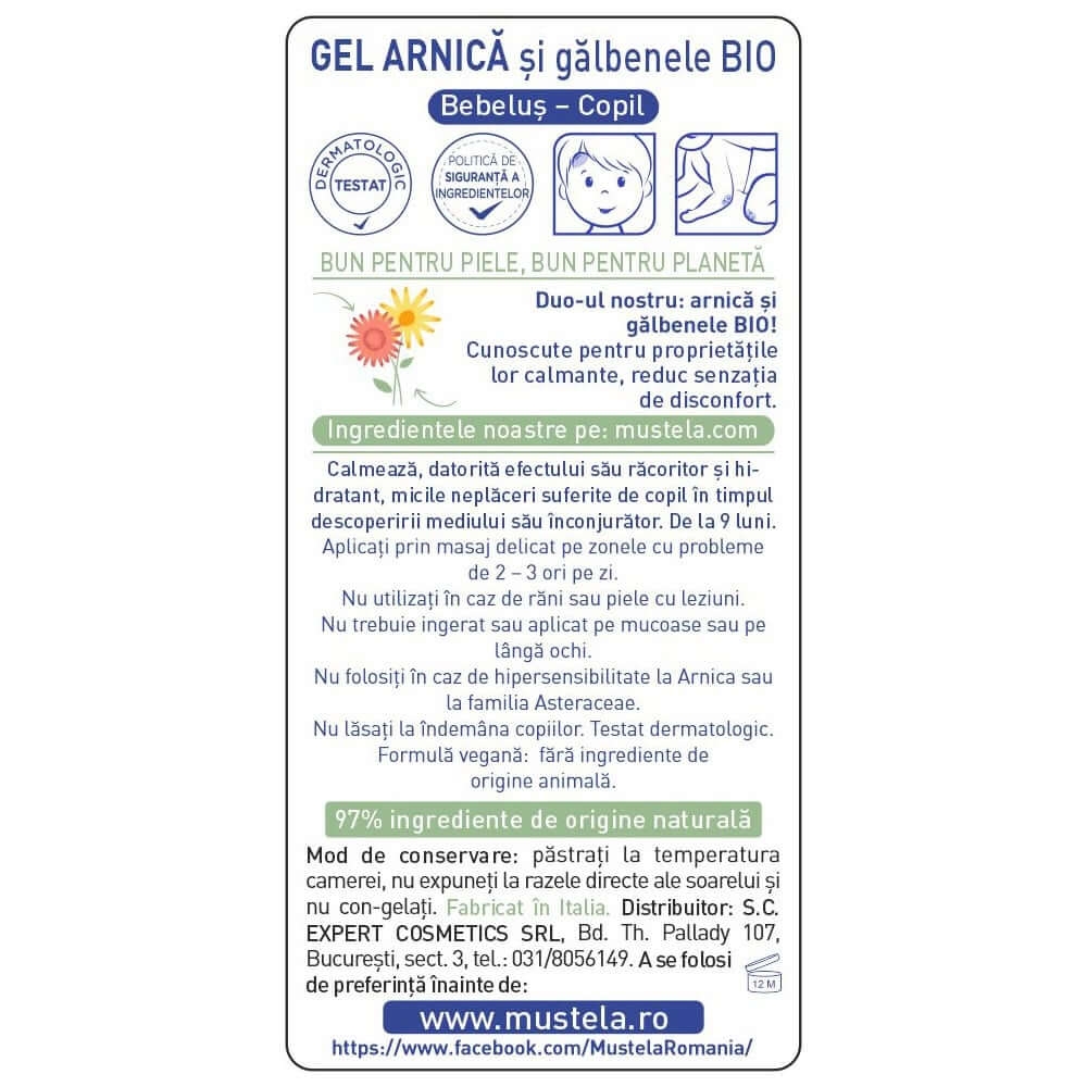 Gel bio cu arnica si galbenele, 100 ml, Mustela Gel bio cu arnica si galbenele, 100 ml, Mustela