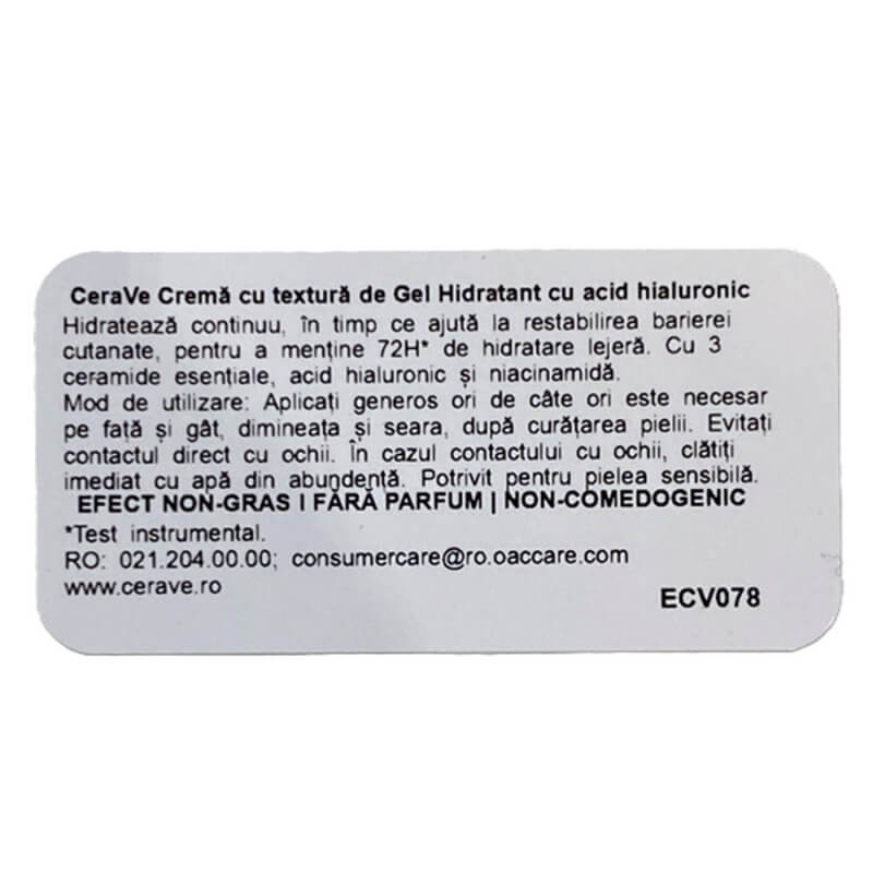 Gel-crema pentru hidratarea tenului HA Water, 48 ml, Cerave Gel-crema pentru hidratarea tenului HA Water, 48 ml, Cerave