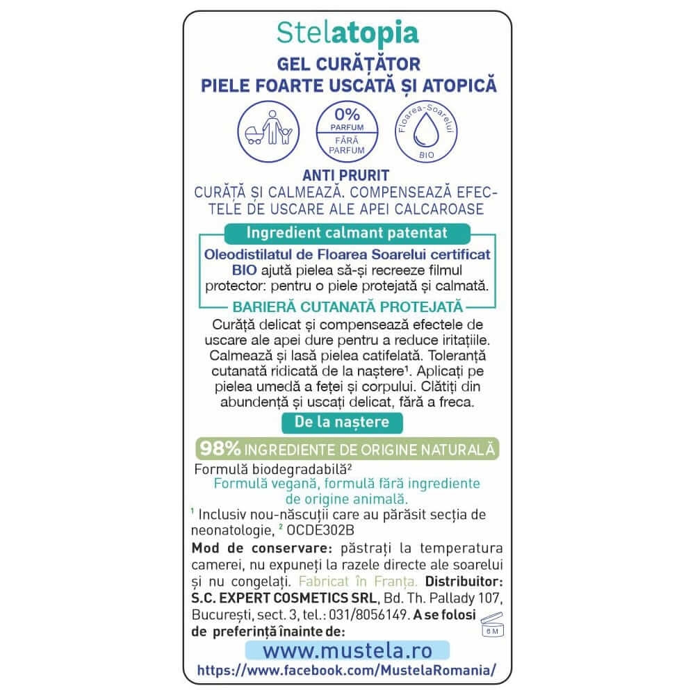 Gel de curatare pentru piele uscata si atopica Stelatopia, 200 ml, Mustela Gel de curatare pentru piele uscata si atopica Stelatopia, 200 ml, Mustela