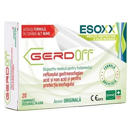 Esoxx Dispozitiv medical pentru tratamentul refluxului gastroesofagian Reflux Protection Acid Defence, 20 comprimate masticabile,  Sofar