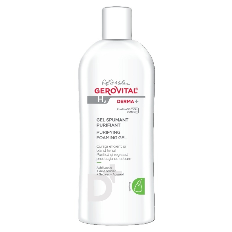Gel spumant purifiant ten gras H3 Derma+, 200 ml, Gerovital Gel spumant purifiant ten gras H3 Derma+, 200 ml, Gerovital