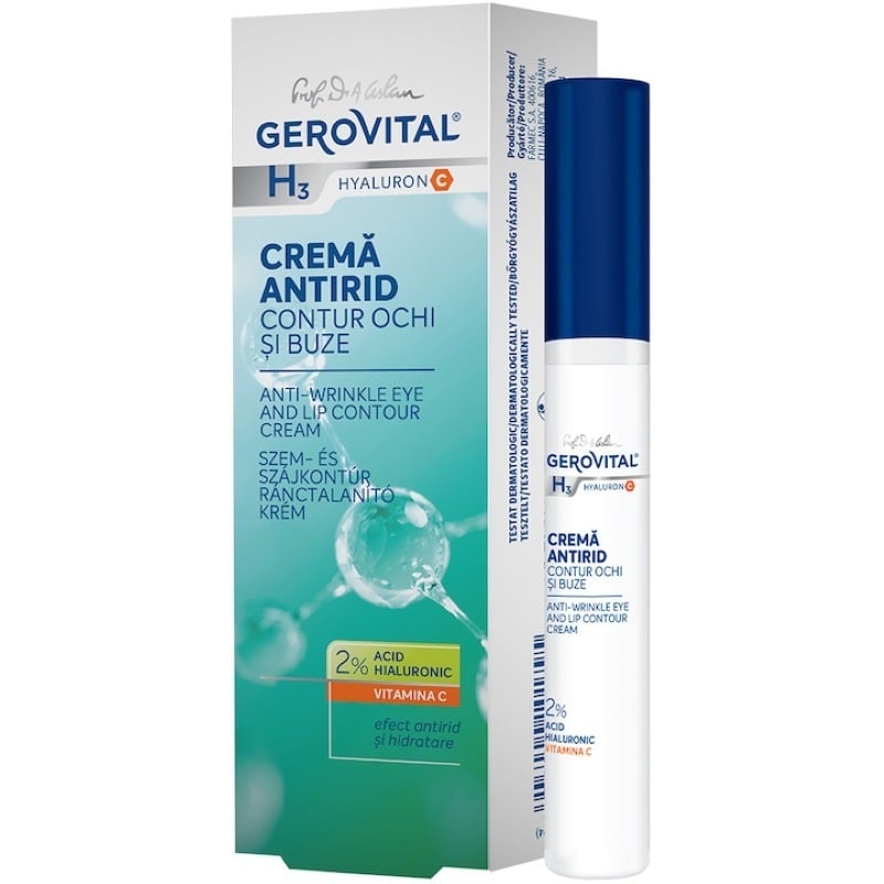 Crema antirid contur ochi si buze H3 Hyaluronic C, 15 ml, Gerovital Crema antirid contur ochi si buze H3 Hyaluronic C, 15 ml, Gerovital