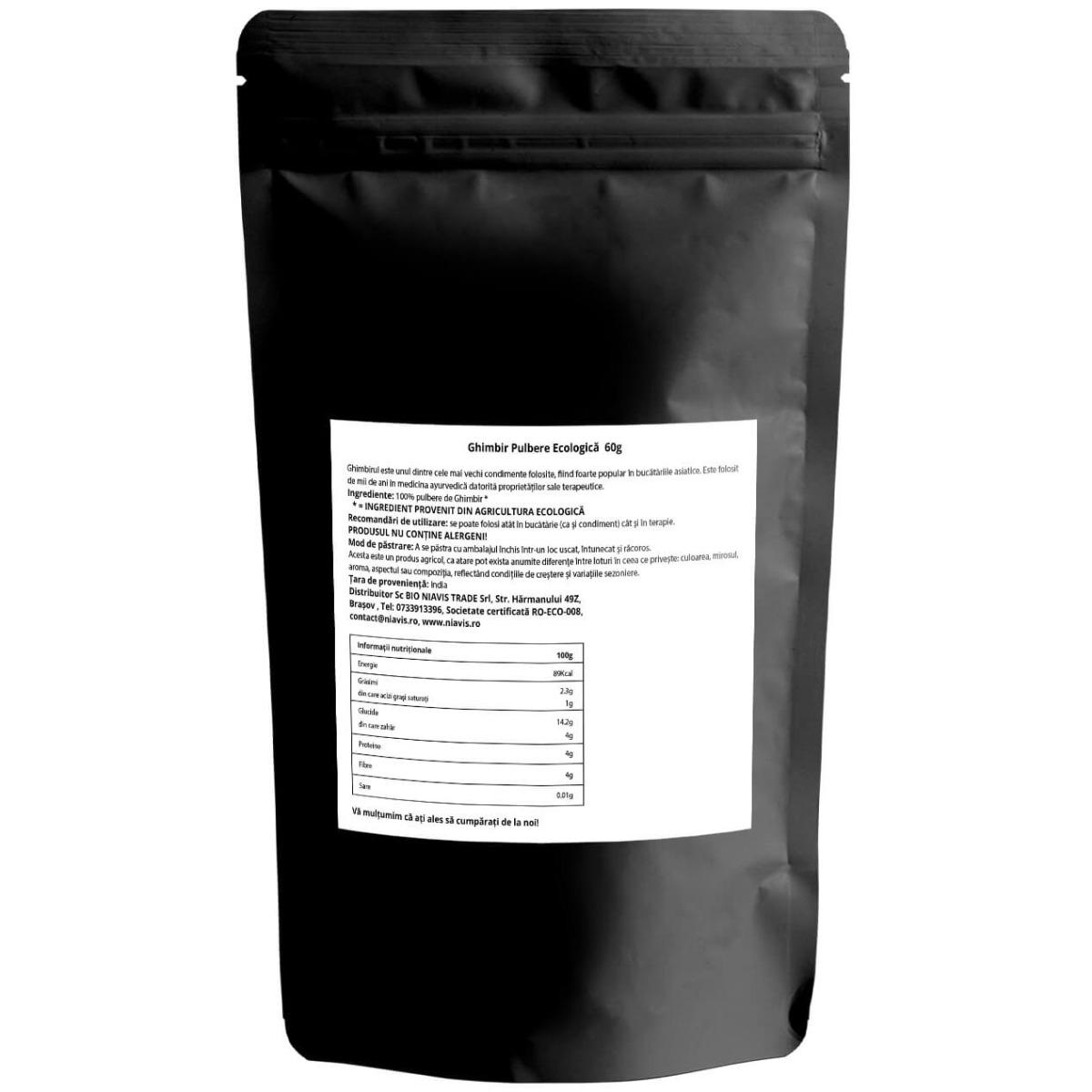 Ghimbir pulbere ecologica, 60 g, Niavis Ghimbir pulbere ecologica, 60 g, Niavis