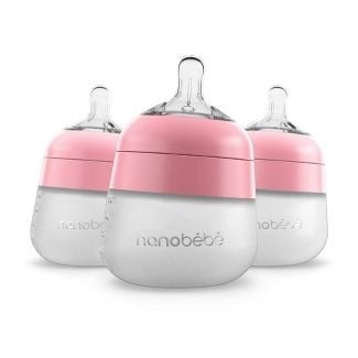 Nanobebe - Biberon silicon 150ml set 3buc roz