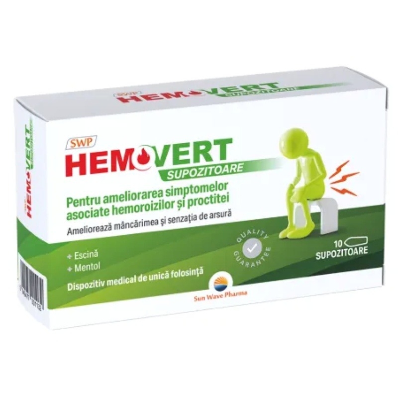 Hemovert, 10 supozitoare, Sun Wave Pharma Hemovert, 10 supozitoare, Sun Wave Pharma