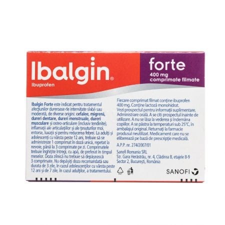 Ibalgin Forte, 400 mg, 12 comprimate filmate, Sanofi Ibalgin Forte, 400 mg, 12 comprimate filmate, Sanofi