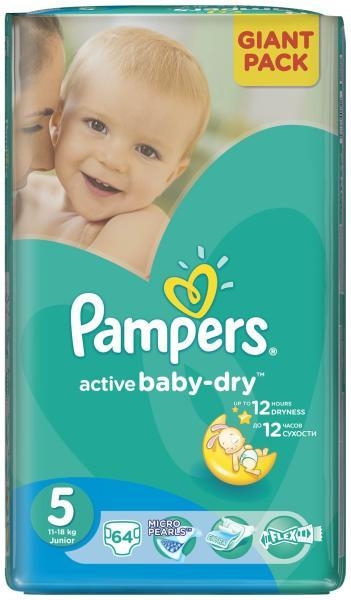 Pampers 5 Junior Active Baby 11-18kg Giga Pack X 64 Buc