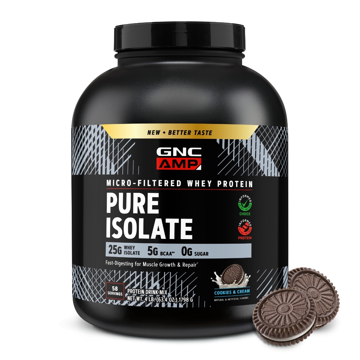 Proteina izolata din zer cu aroma de biscuiti cu crema AMP Pure Isolate, 1798 g, GNC