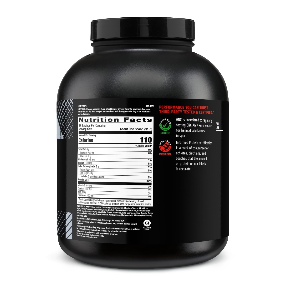 Proteina izolata din zer cu aroma de biscuiti cu crema AMP Pure Isolate, 1798 g, GNC