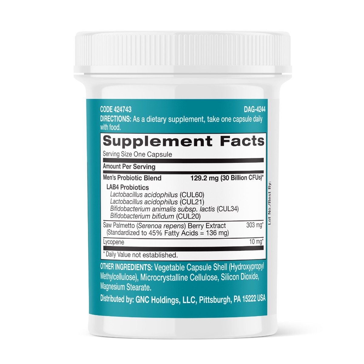 Probiotic studiat clinic pentru barbati cu 30 miliarde UFC culturi vii cu saw palmetto si lycopene, 30 capsule, GNC Probiotic studiat clinic pentru barbati cu 30 miliarde UFC culturi vii cu saw palmetto si lycopene, 30 capsule, GNC
