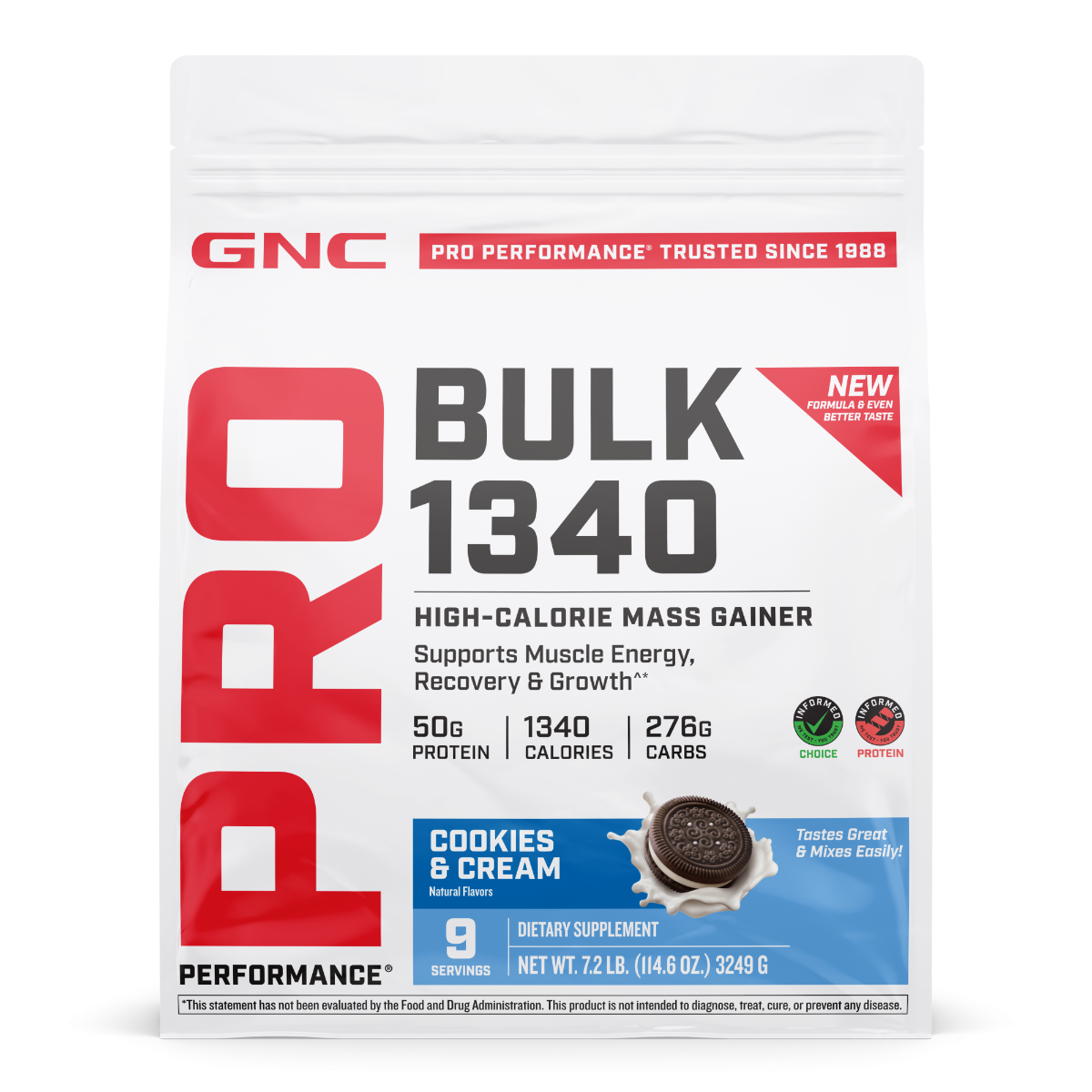 Formula proteica pentru crestere in greutate cu aroma de biscuiti si frisca testata antidoping Pro Performance Bulk 1340, 3249 g, GNC