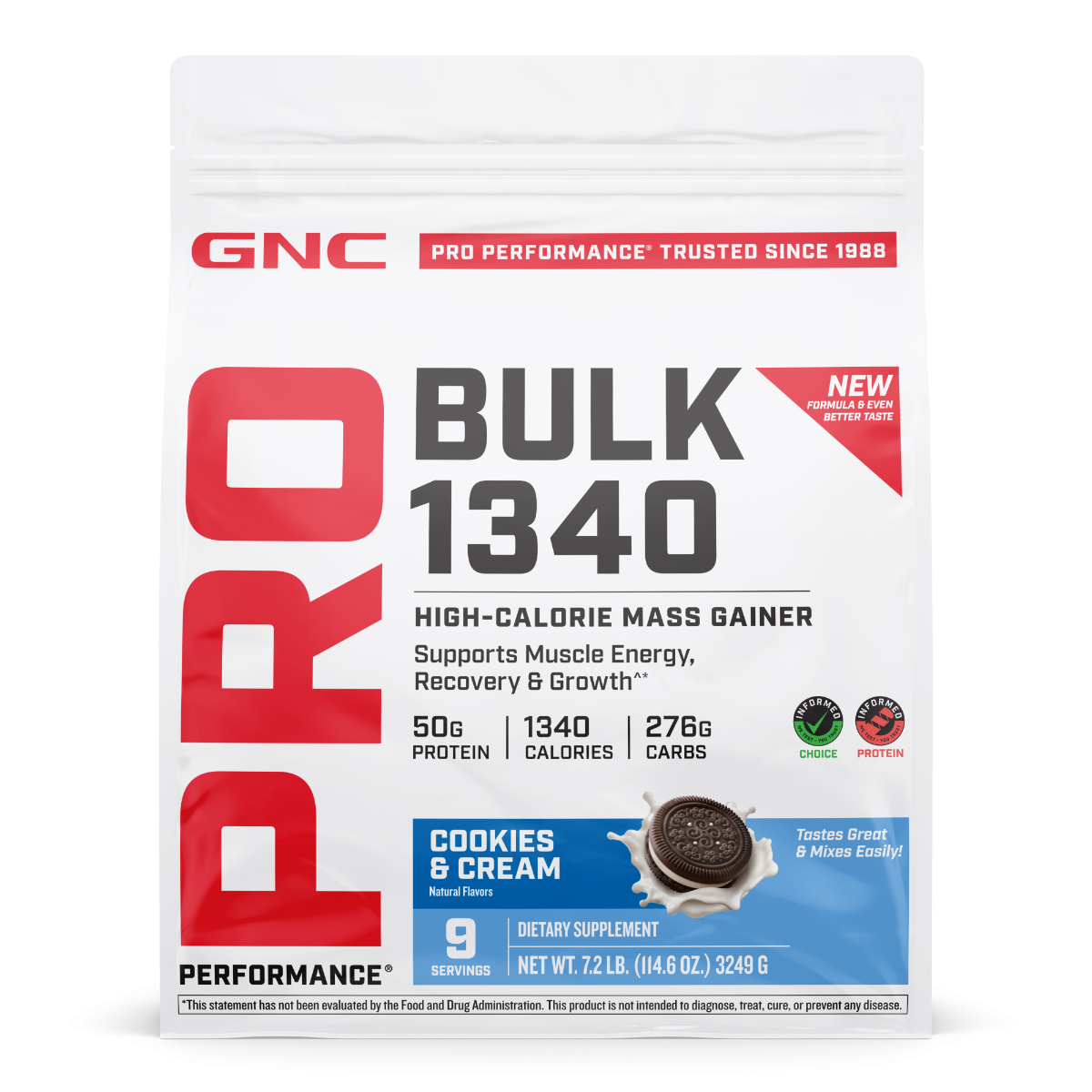 Formula proteica pentru crestere in greutate cu aroma de biscuiti si frisca testata antidoping Pro Performance Bulk 1340, 3249 g, GNC