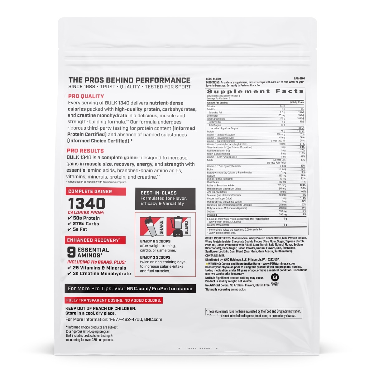 Formula proteica pentru crestere in greutate cu aroma de biscuiti si frisca testata antidoping Pro Performance Bulk 1340, 3249 g, GNC
